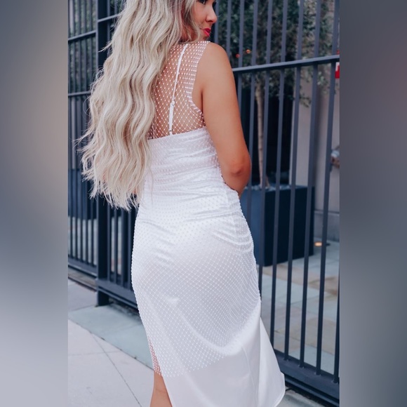 Rhinestone Mesh Dress White M - Picture 4 of 7